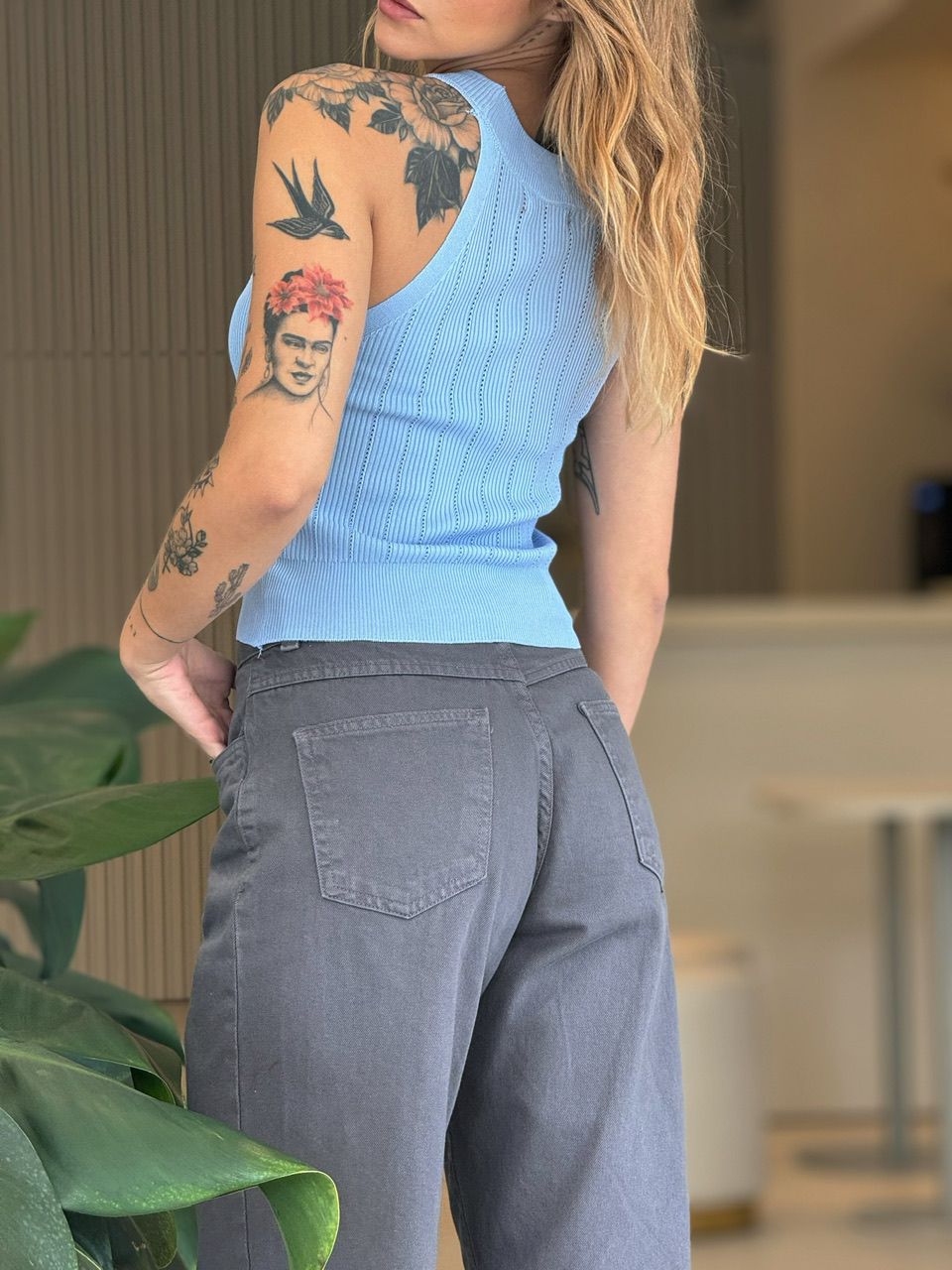CROPPED BOTÕES DOURADOS AZUL