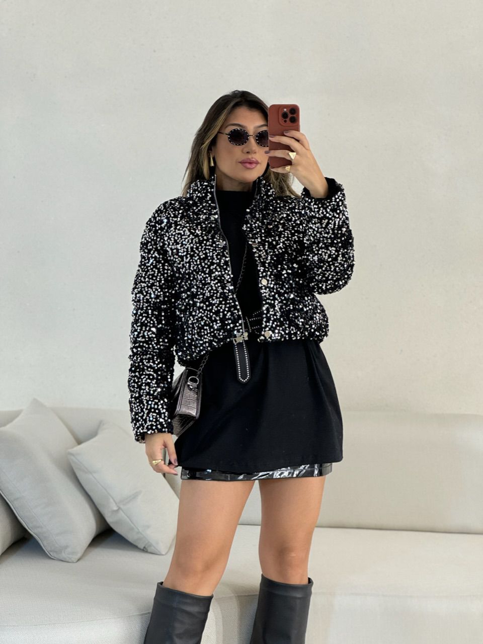 PUFFER ANA FLAVIA PAETÊ PRETA/PRATA - 0052570287 - CAROLLA FERRARO