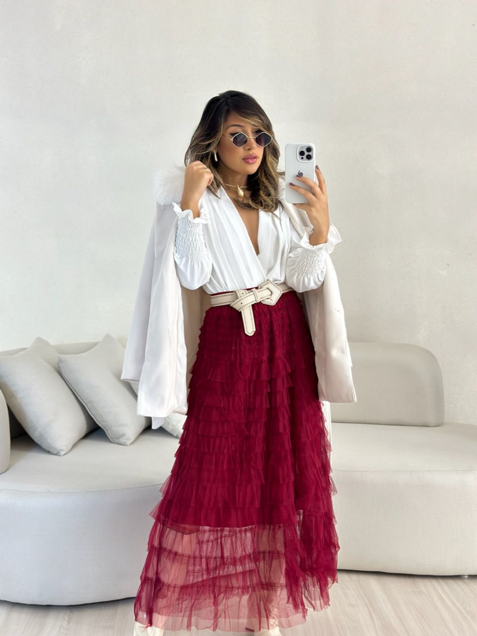 SAIA EMÍLIA TULE CHERRY RED