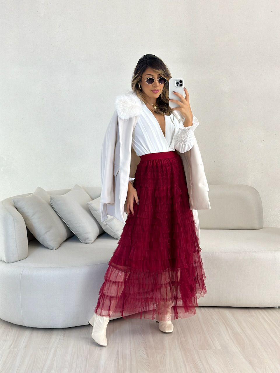 SAIA EMÍLIA TULE CHERRY RED