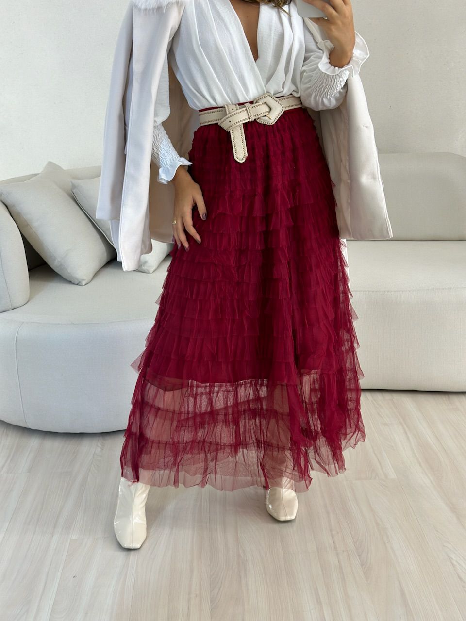 SAIA EMÍLIA TULE CHERRY RED - 0052750330 - CAROLLA FERRARO