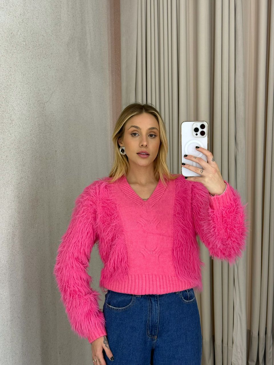 BLUSA BELINDA PELINHOS PINK - 0065280037 - CAROLLA FERRARO