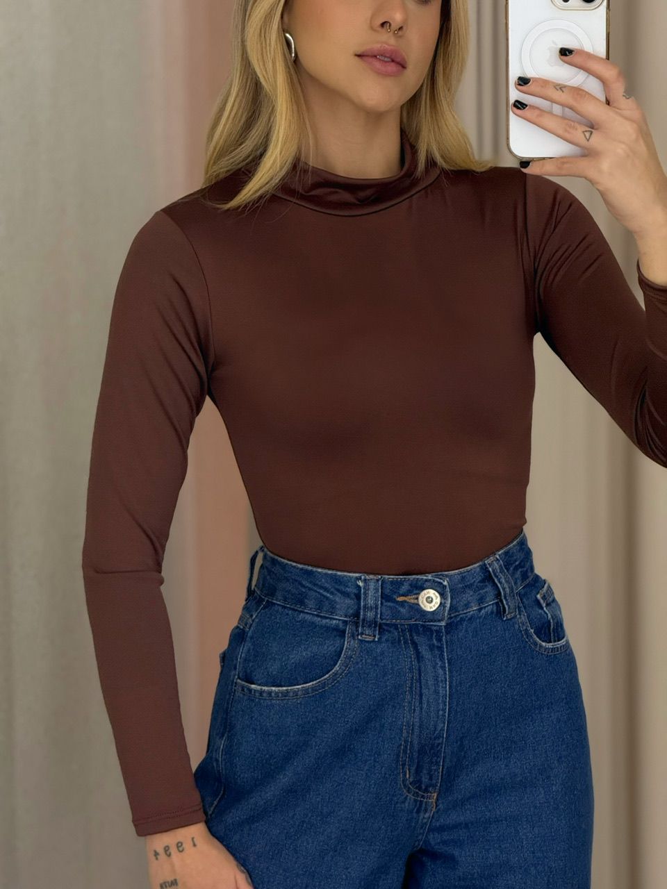 BODY ALICE MANGA LONGA MARROM