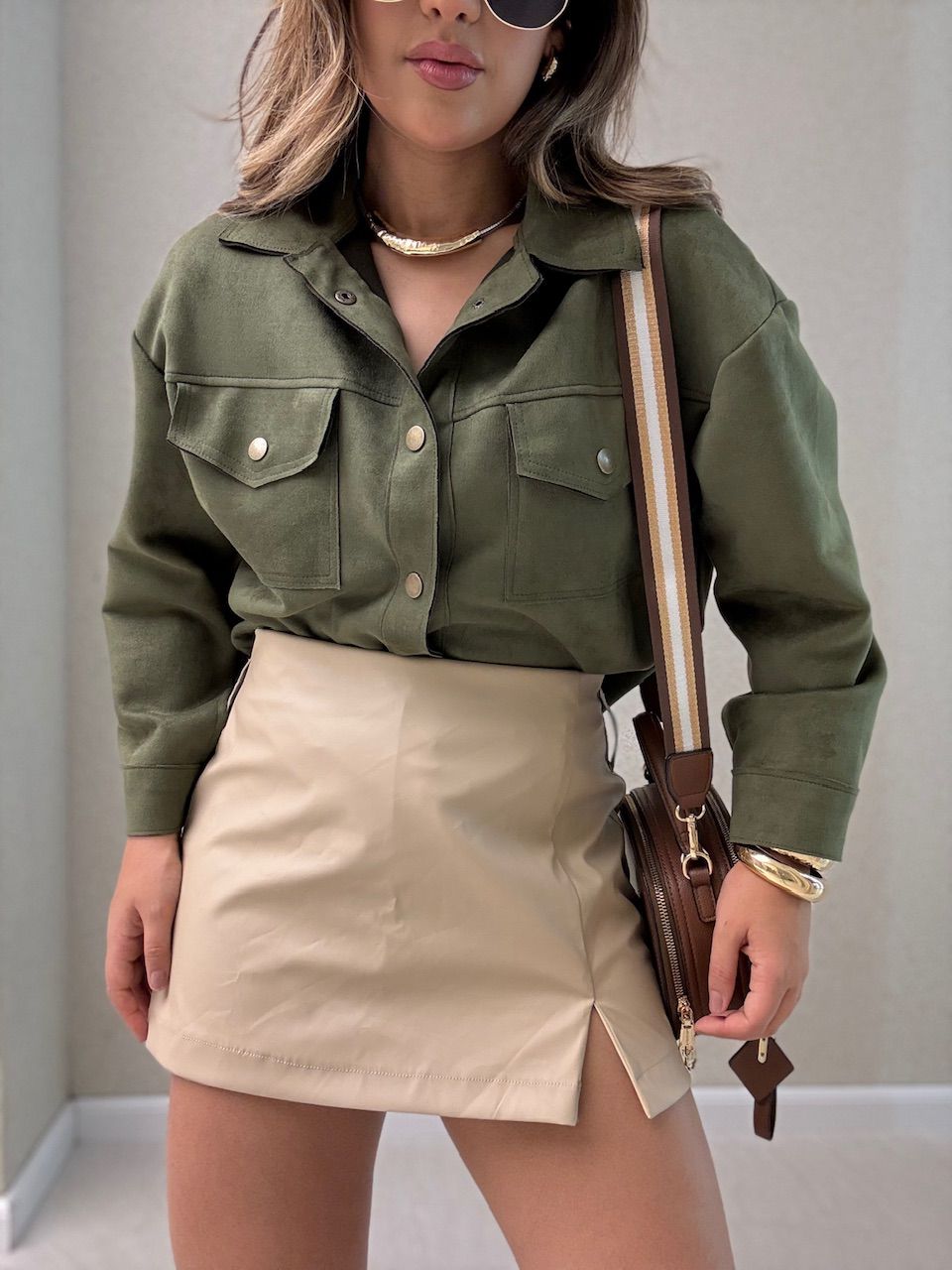 CAMISA FABIANA SUEDE VERDE - 0065310014 - CAROLLA FERRARO
