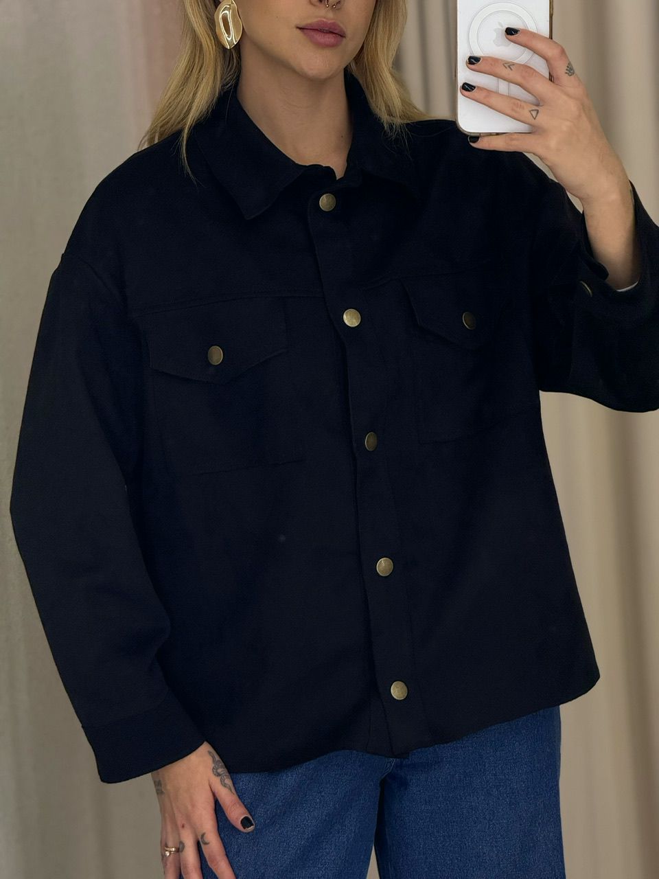 CAMISA FABIANA SUEDE PRETA - 0065310033 - CAROLLA FERRARO