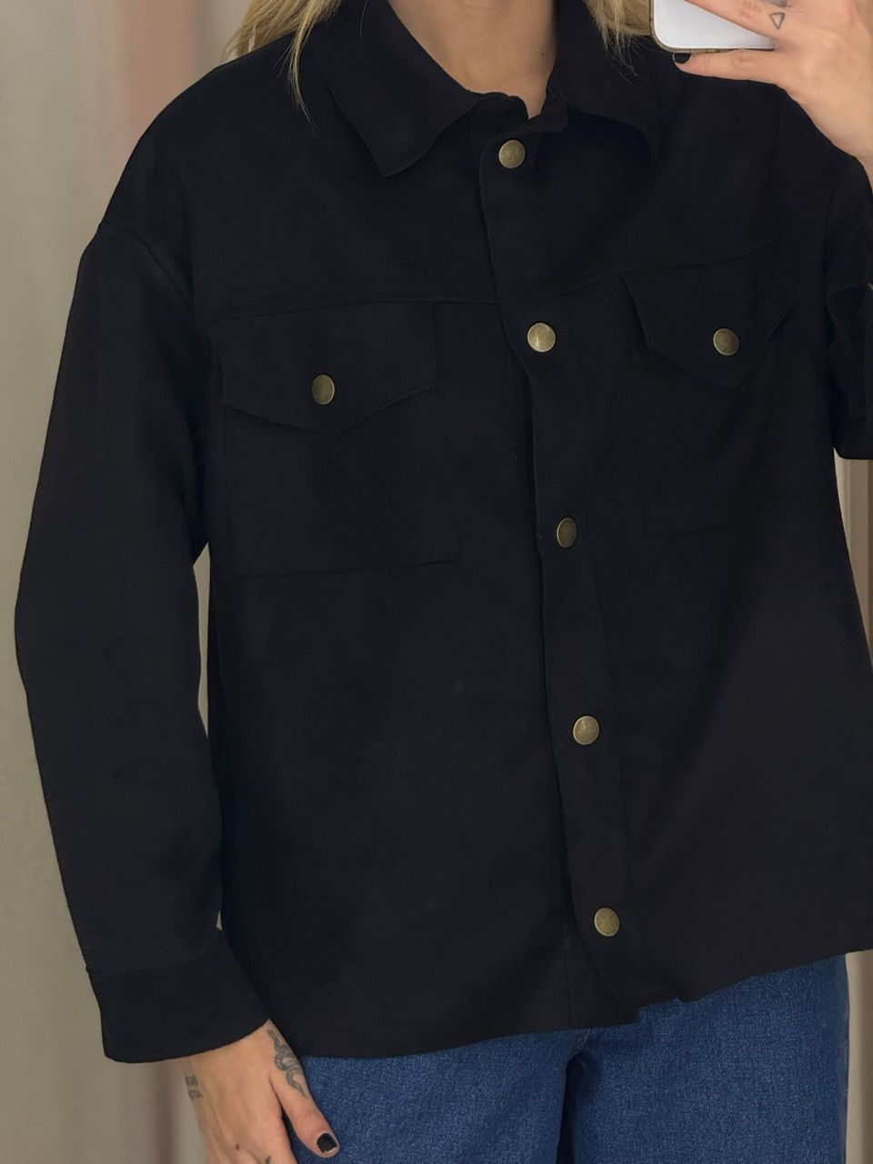 CAMISA FABIANA SUEDE PRETA