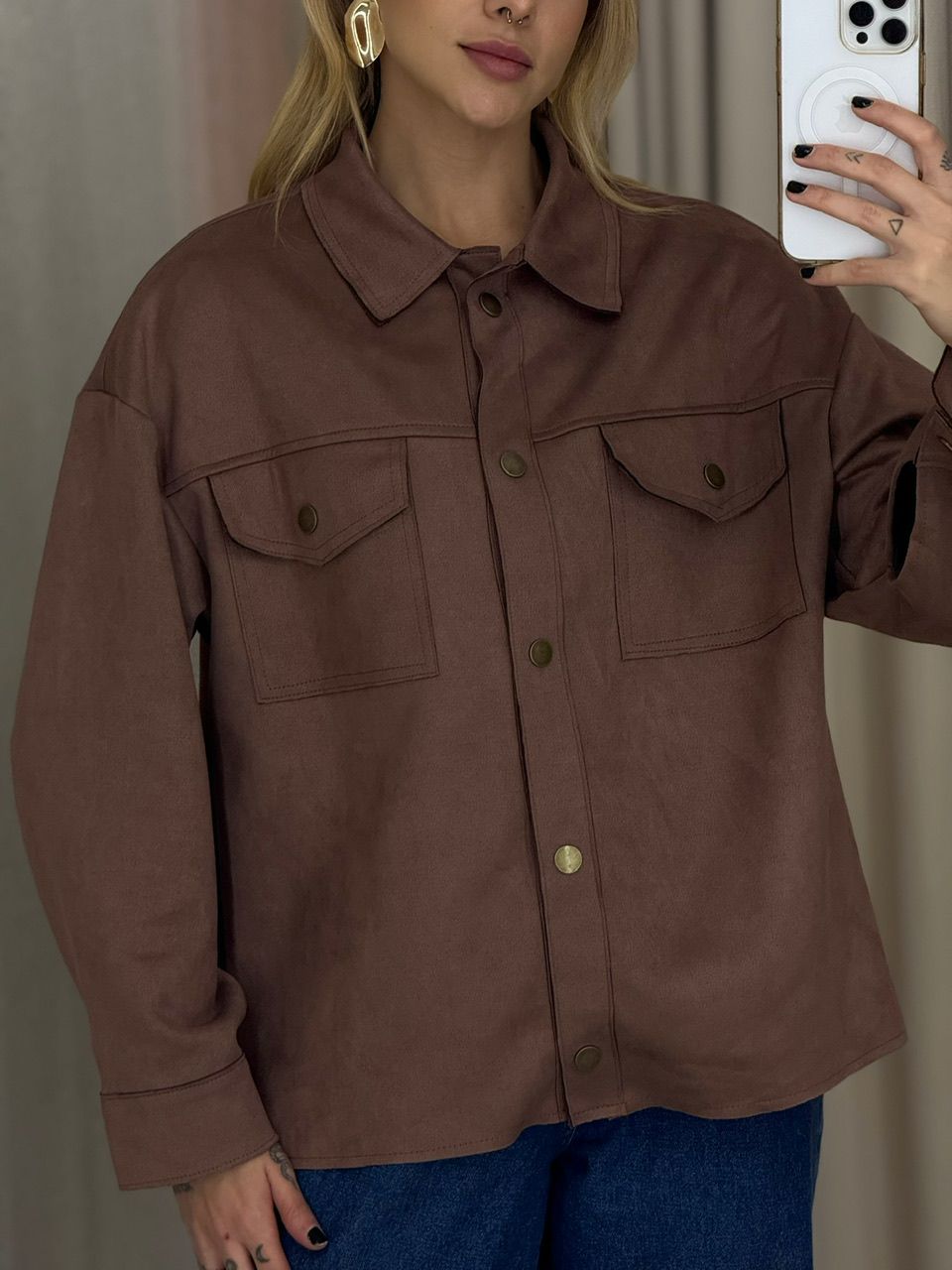 CAMISA FABIANA SUEDE ROSÊ - 0065310026 - CAROLLA FERRARO