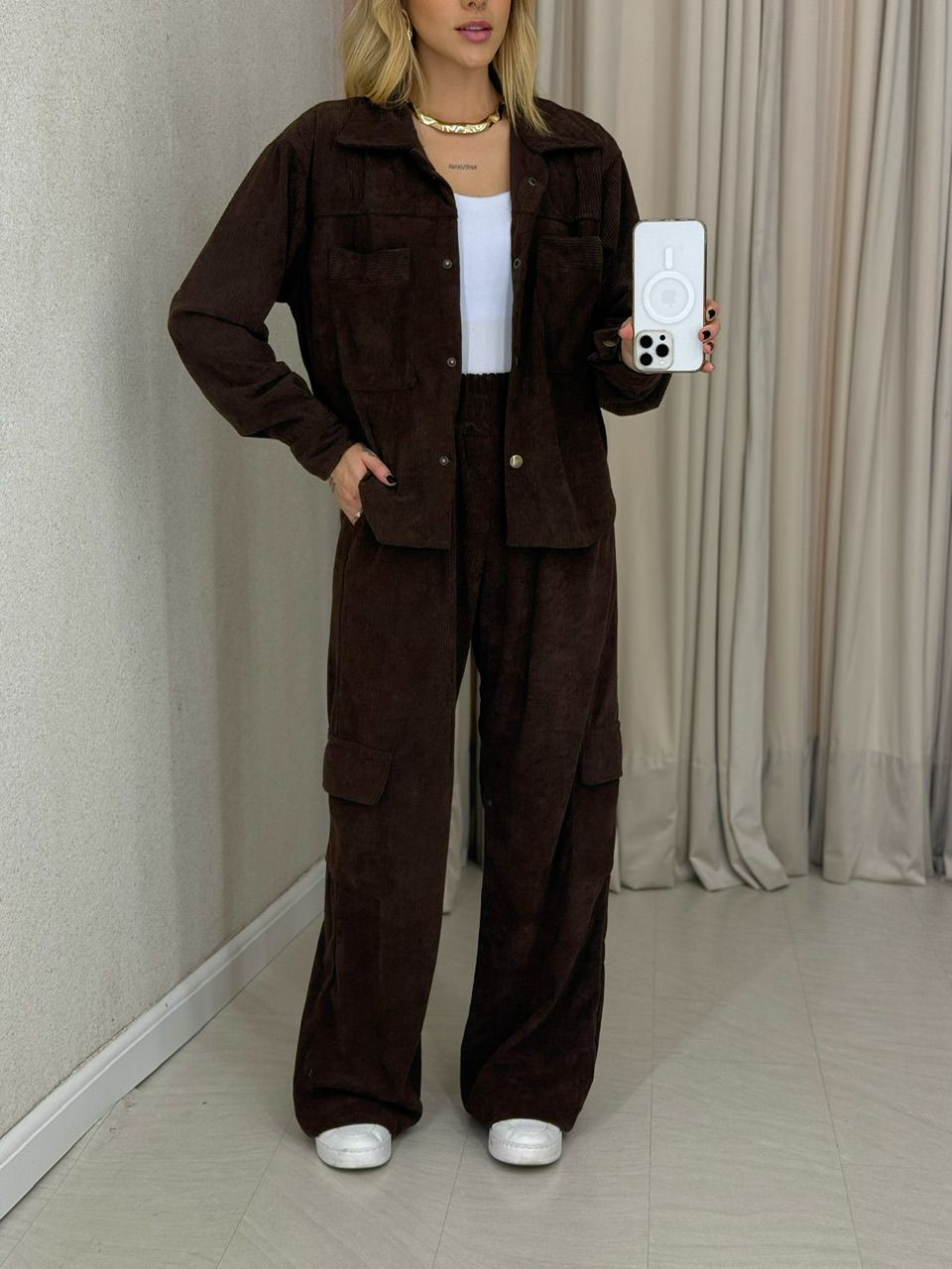 CONJUNTO ANALICE COTELÊ MARROM - 0065270054 - CAROLLA FERRARO