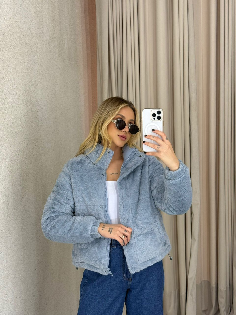 PUFFER ALINE DUPLA FACE AZUL