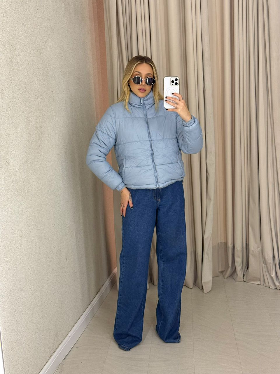 PUFFER ALINE DUPLA FACE AZUL
