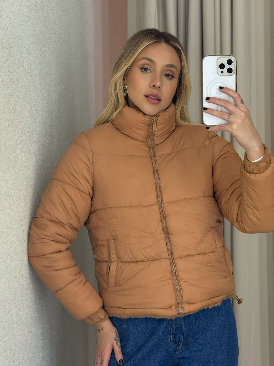 PUFFER ALINE DUPLA FACE CARAMELO - 0065190095 - CAROLLA FERRARO