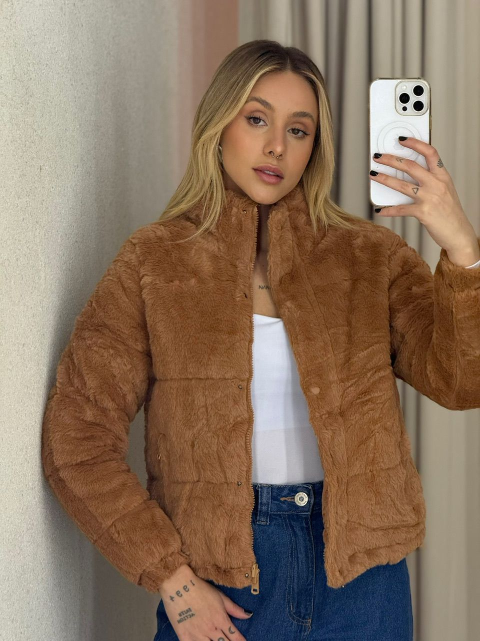 PUFFER ALINE DUPLA FACE CARAMELO