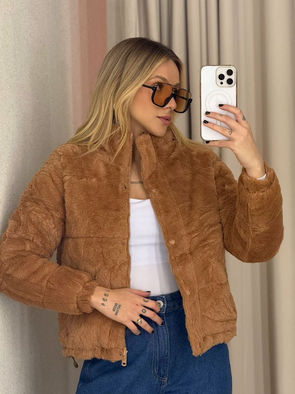PUFFER ALINE DUPLA FACE CARAMELO
