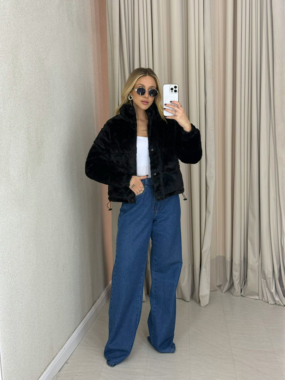 PUFFER ALINE DUPLA FACE PRETO