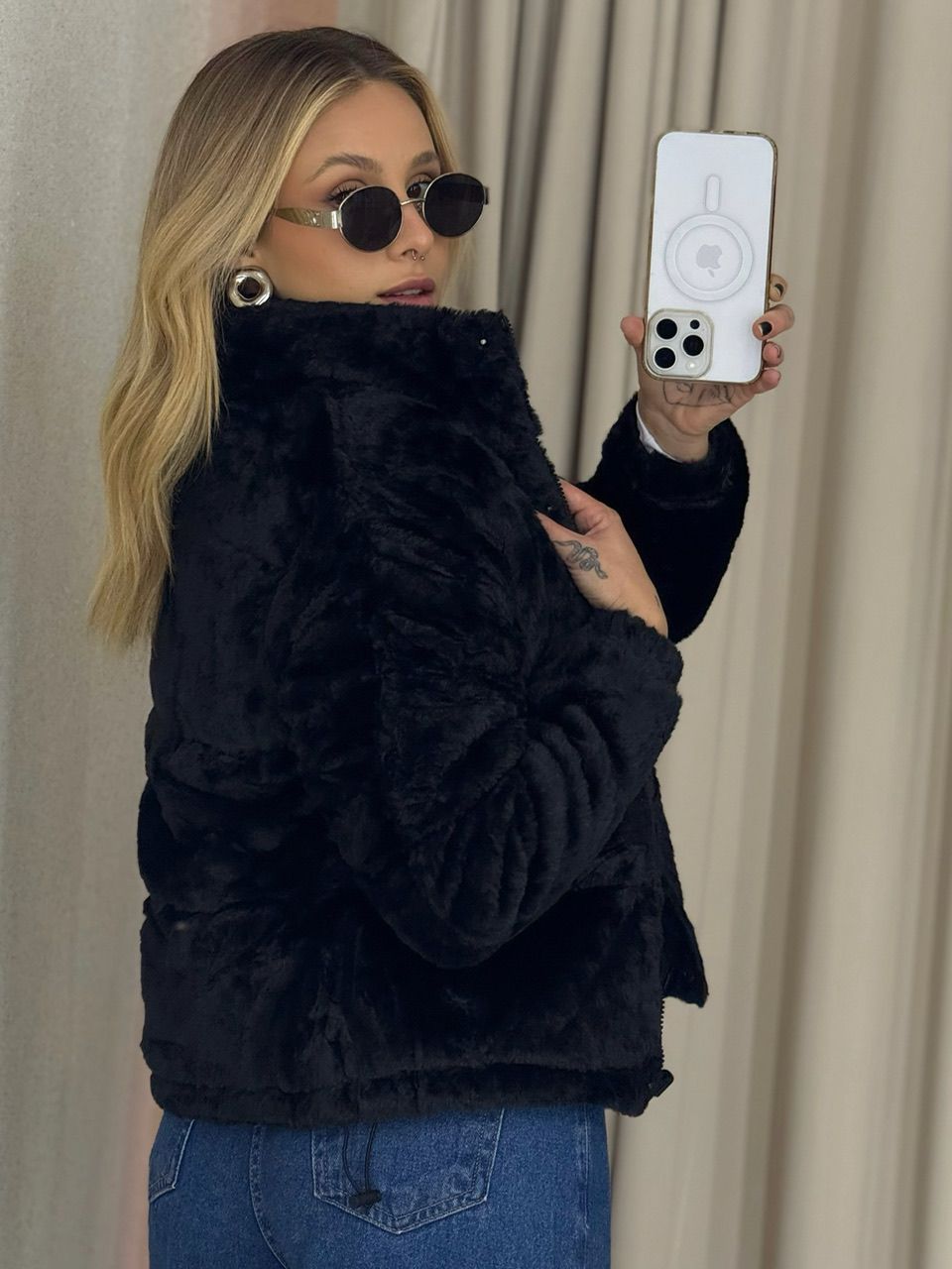 PUFFER ALINE DUPLA FACE PRETO