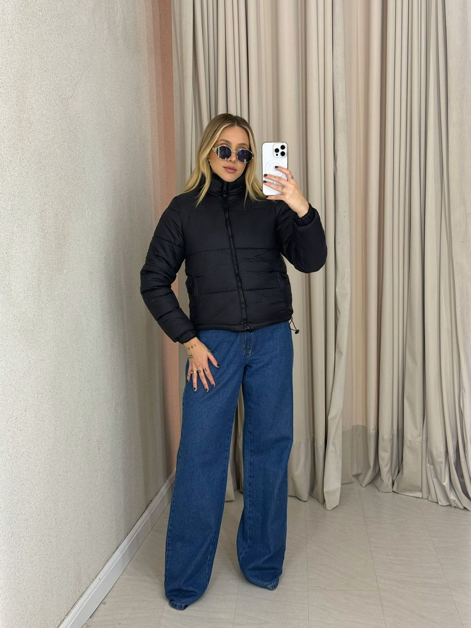 PUFFER ALINE DUPLA FACE PRETO