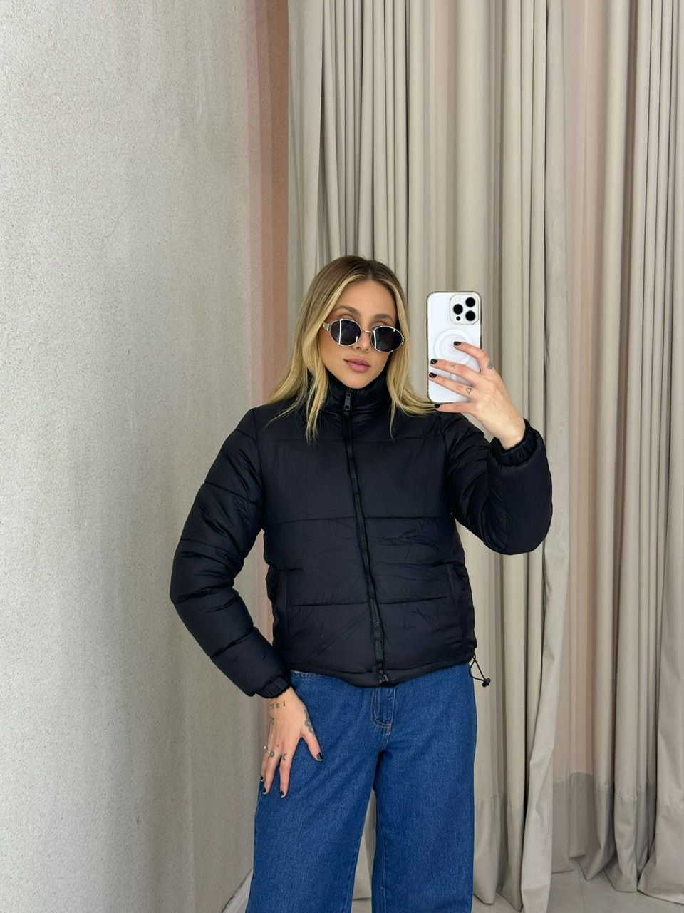 PUFFER ALINE DUPLA FACE PRETO