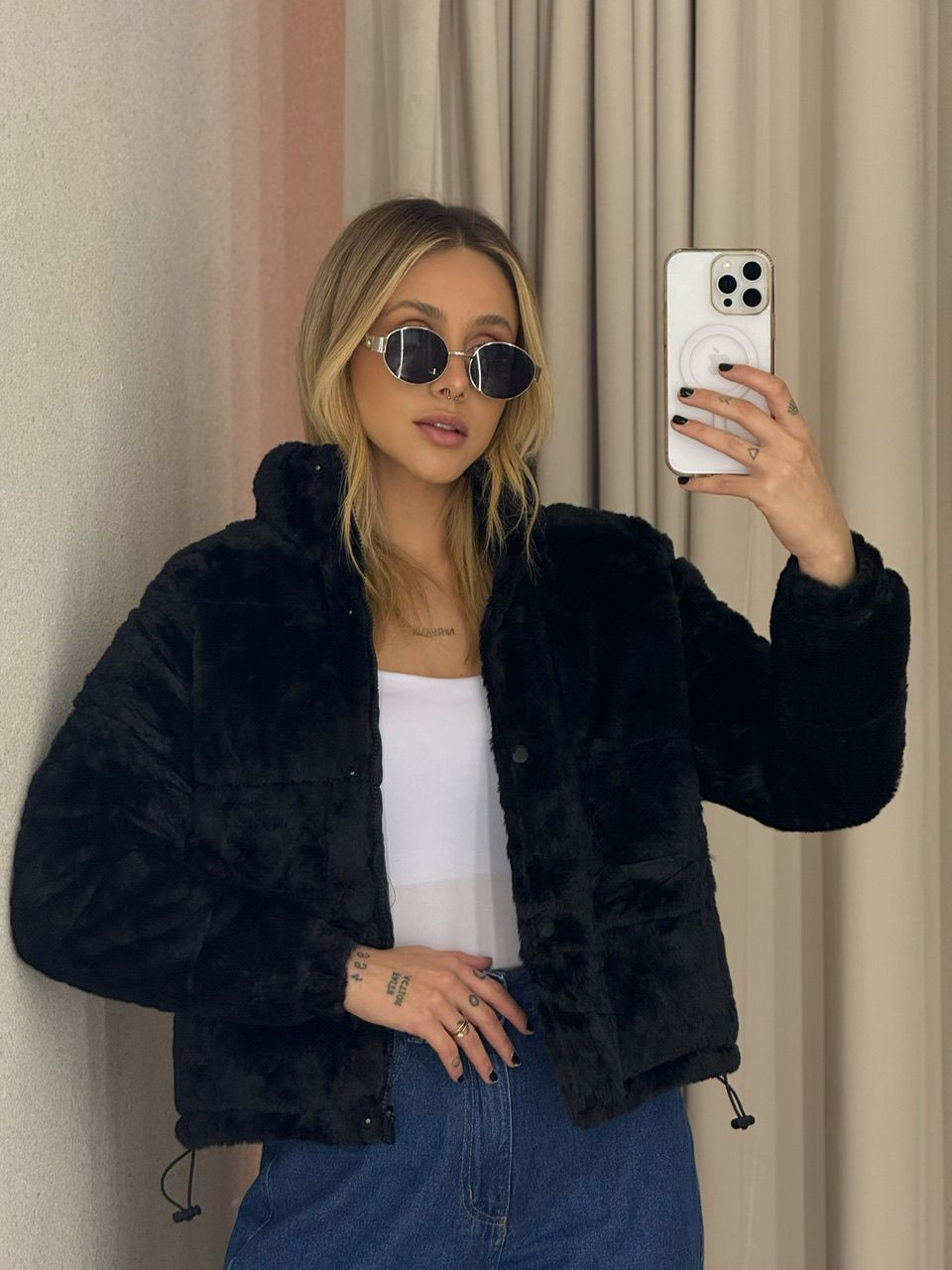 PUFFER ALINE DUPLA FACE PRETO