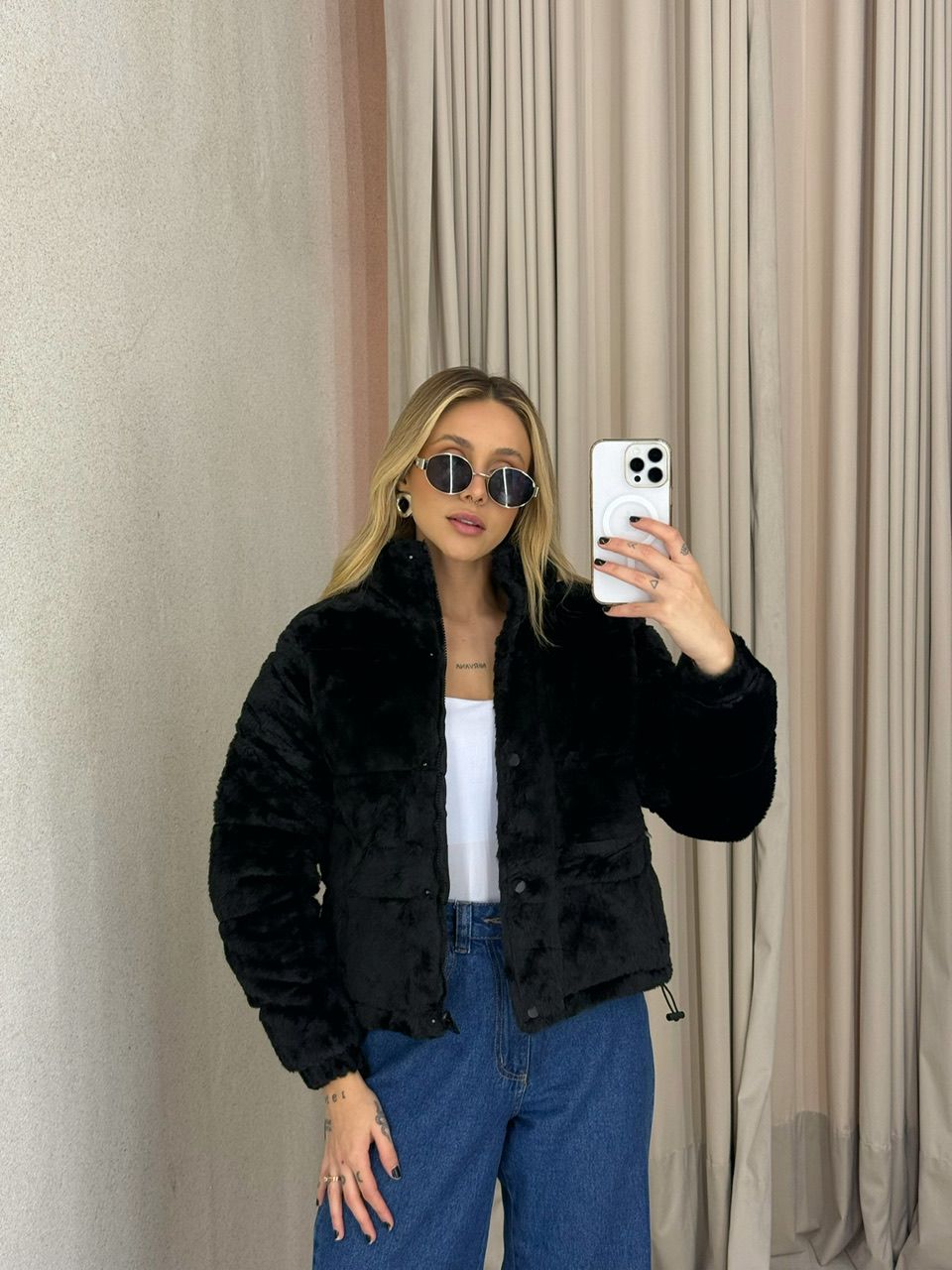PUFFER ALINE DUPLA FACE PRETO