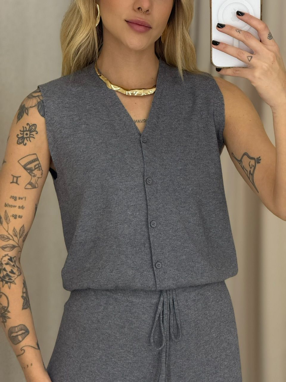 TRIJUNTO AMANDA TRICOT CINZA