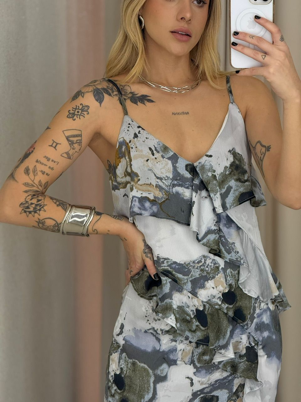 VESTIDO LOREN ESTAMPADO CINZA