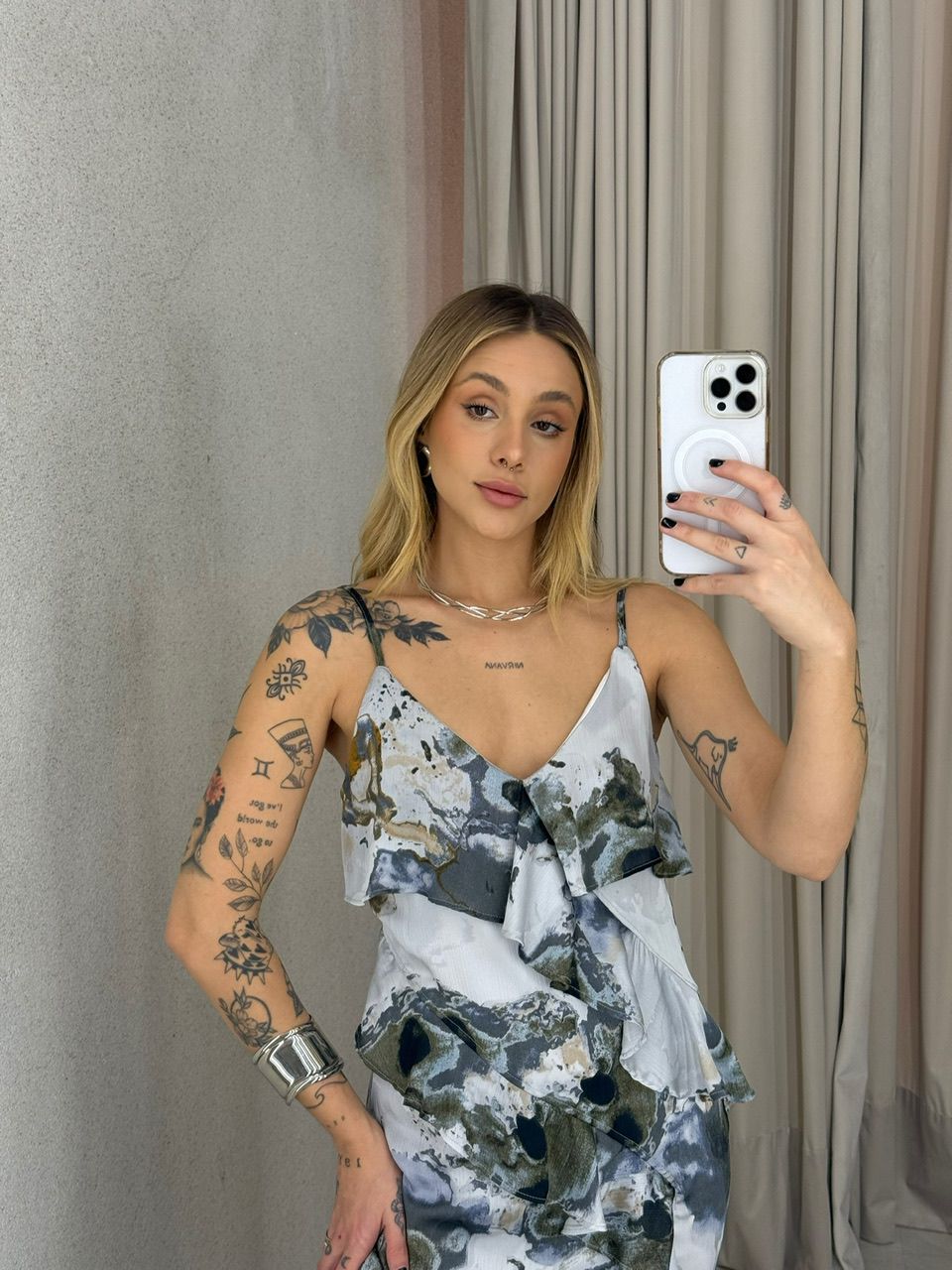 VESTIDO LOREN ESTAMPADO CINZA