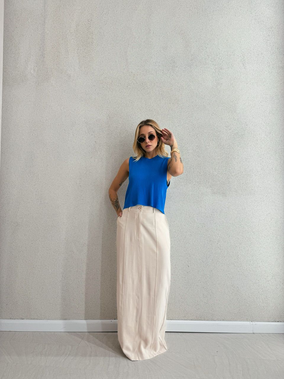 BLUSA JADE TRICOT CAVADA AZUL