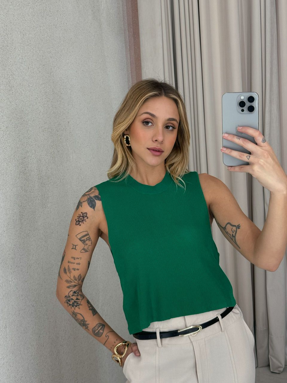 BLUSA JADE TRICOT CAVADA VERDE - 0053810014 - CAROLLA FERRARO