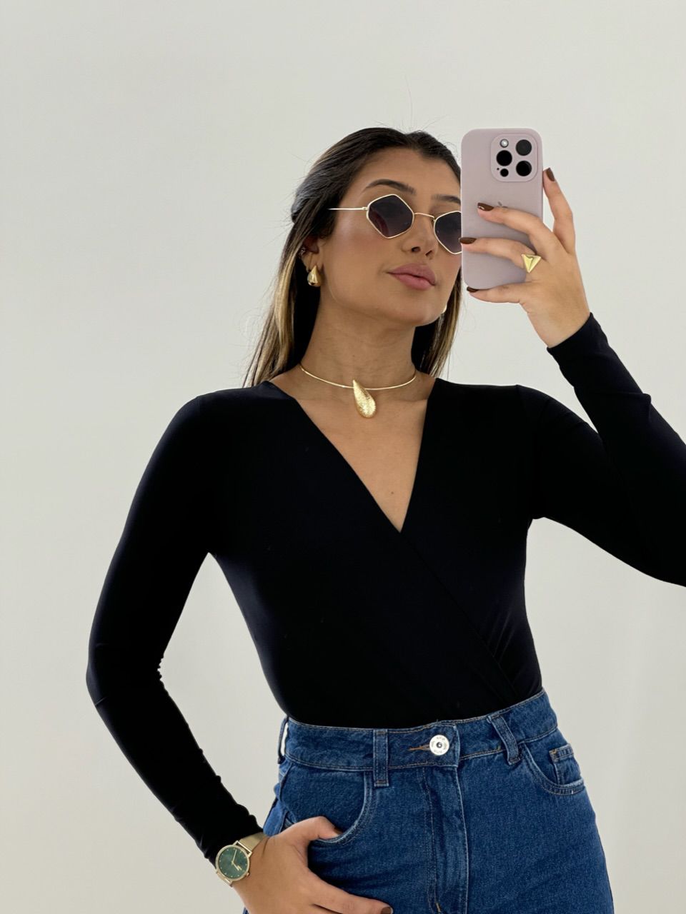 BODY TRESPASSADO MANGA LONGA PRETO