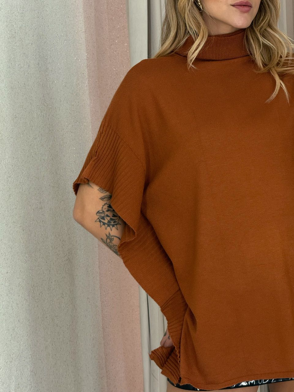 PONCHO ANA JÚLIA TRICOT TERRA COTA 