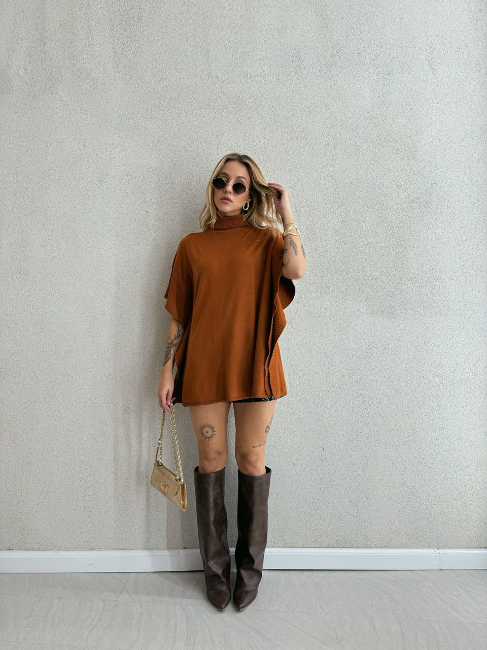 PONCHO ANA JÚLIA TRICOT TERRA COTA 