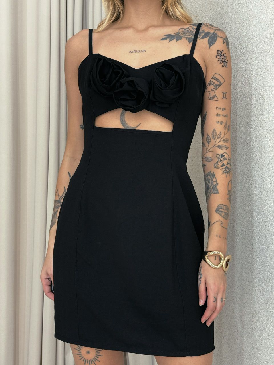 VESTIDO CATARINA FLOR PRETO