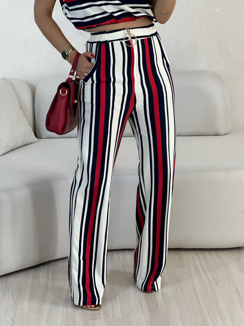 CALÇA ISABELA LISTRAS MARINHEIRO - 0056020380 - CAROLLA FERRARO