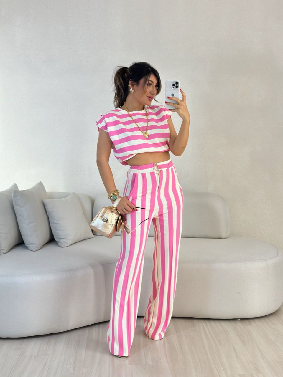 CALÇA ISABELA LISTRAS ROSA