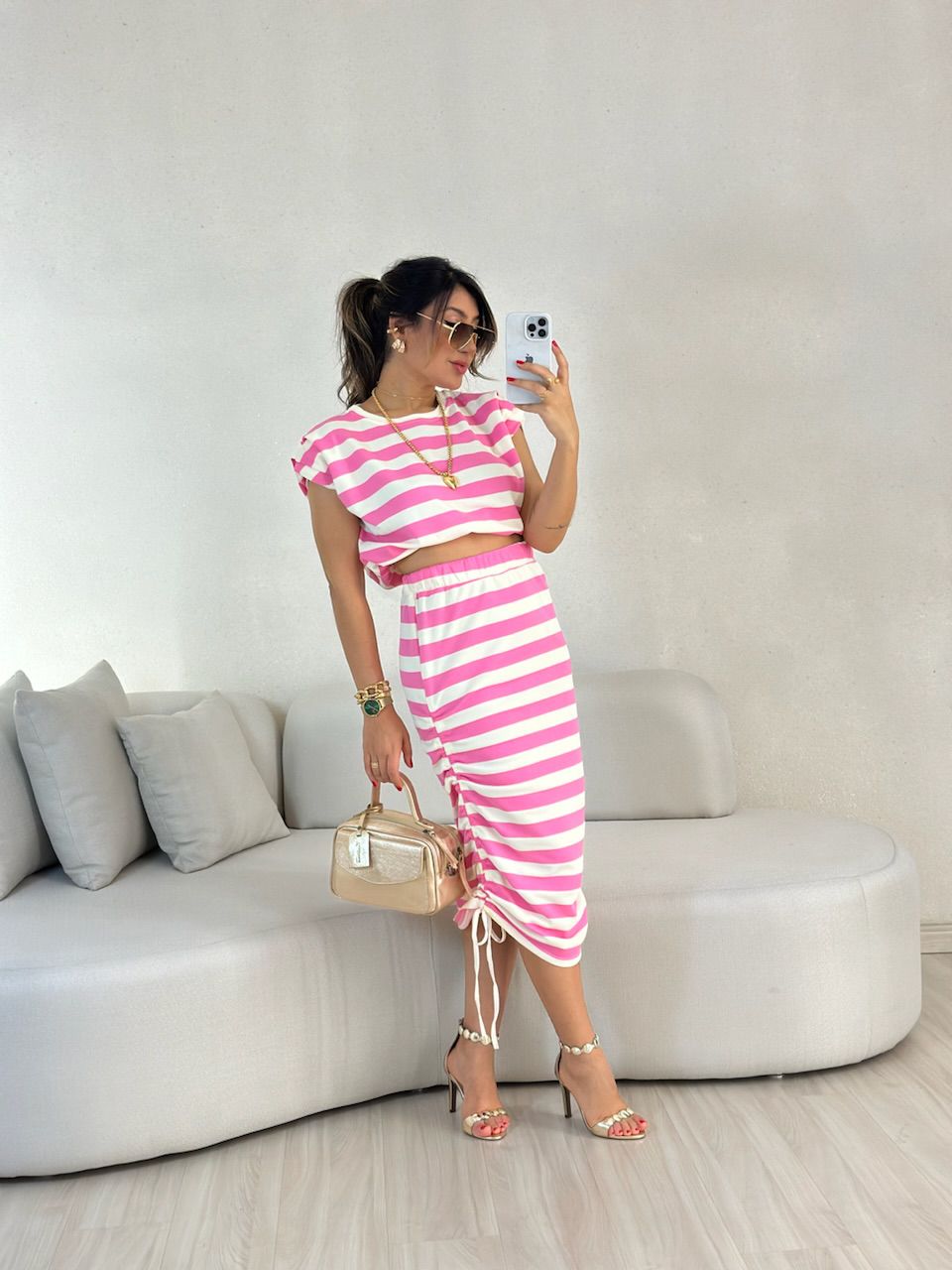 SAIA LETÍCIA MIDI LISTRAS Rosa