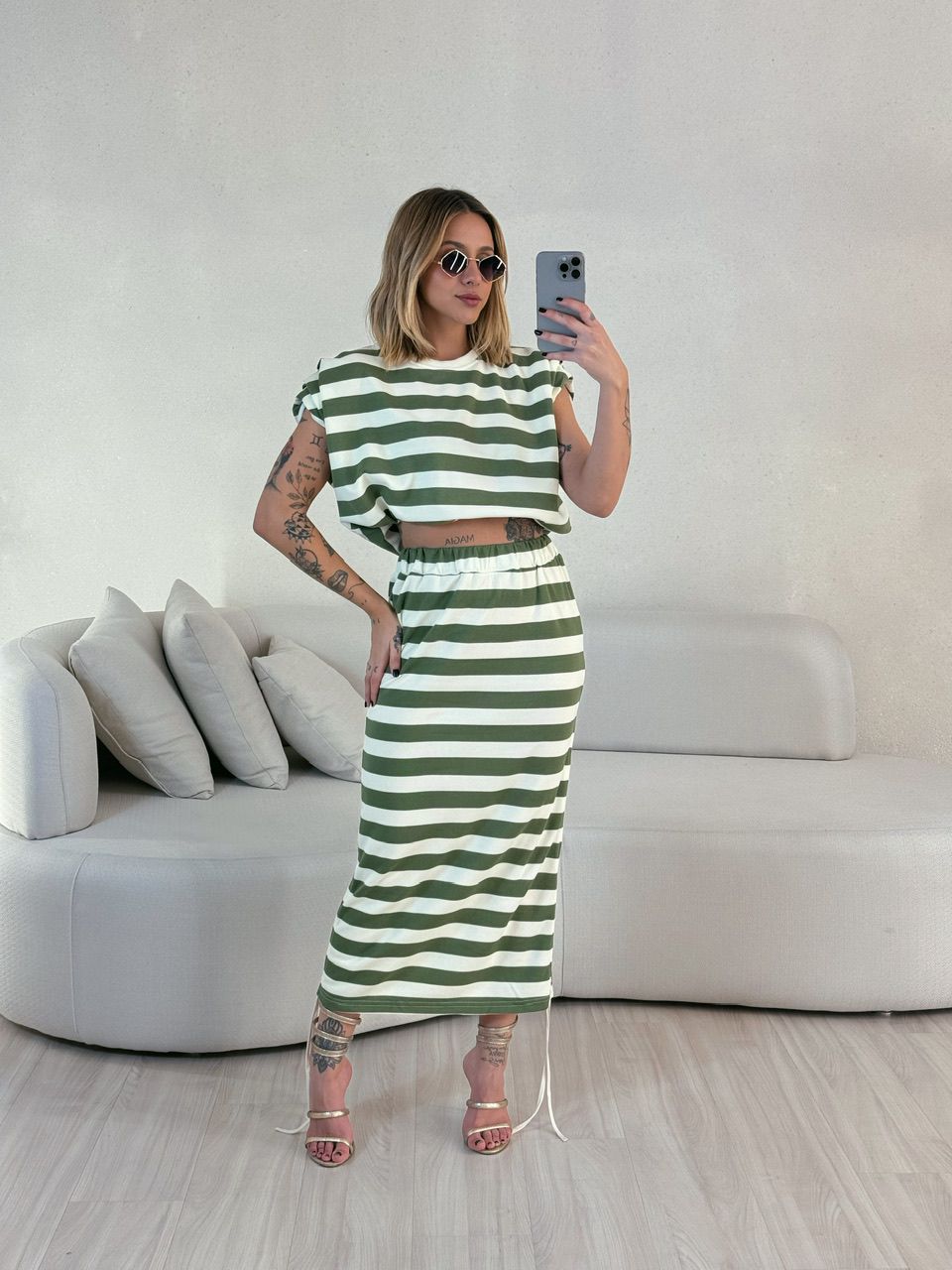 SAIA LETÍCIA MIDI LISTRAS verde