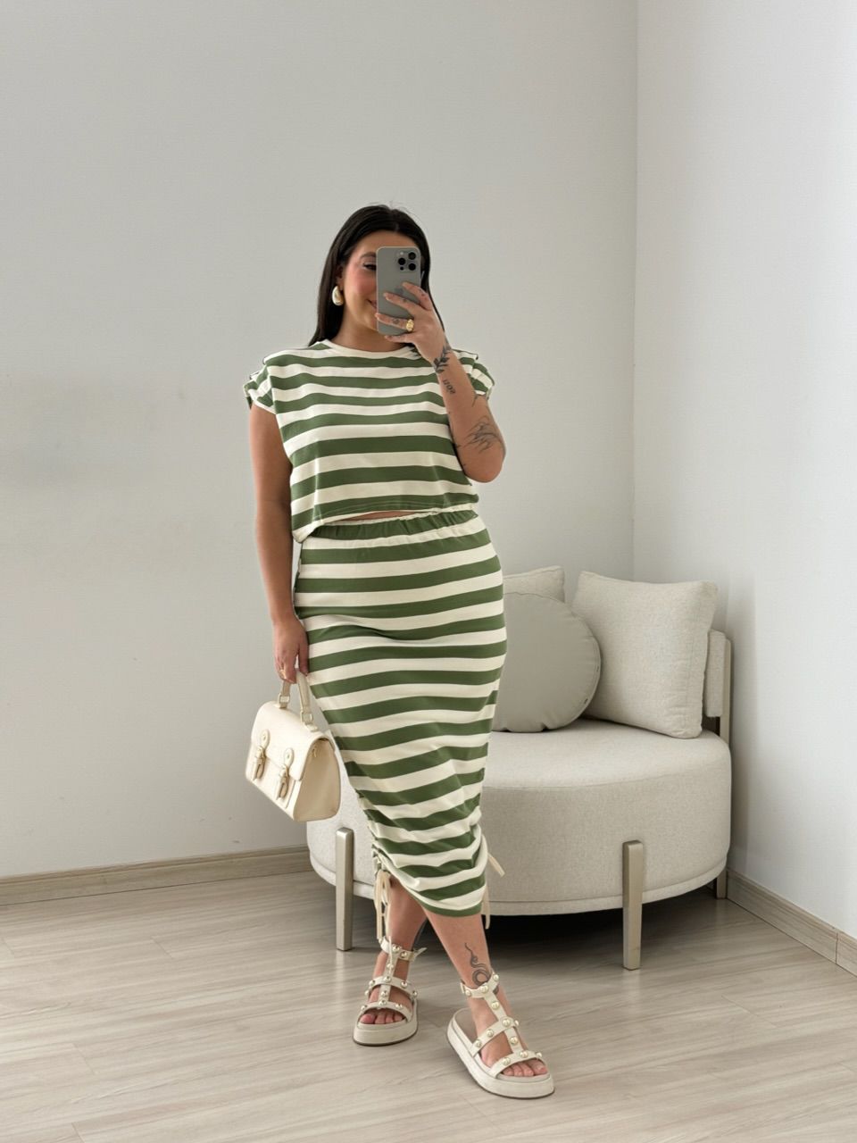 SAIA LETÍCIA MIDI LISTRAS verde