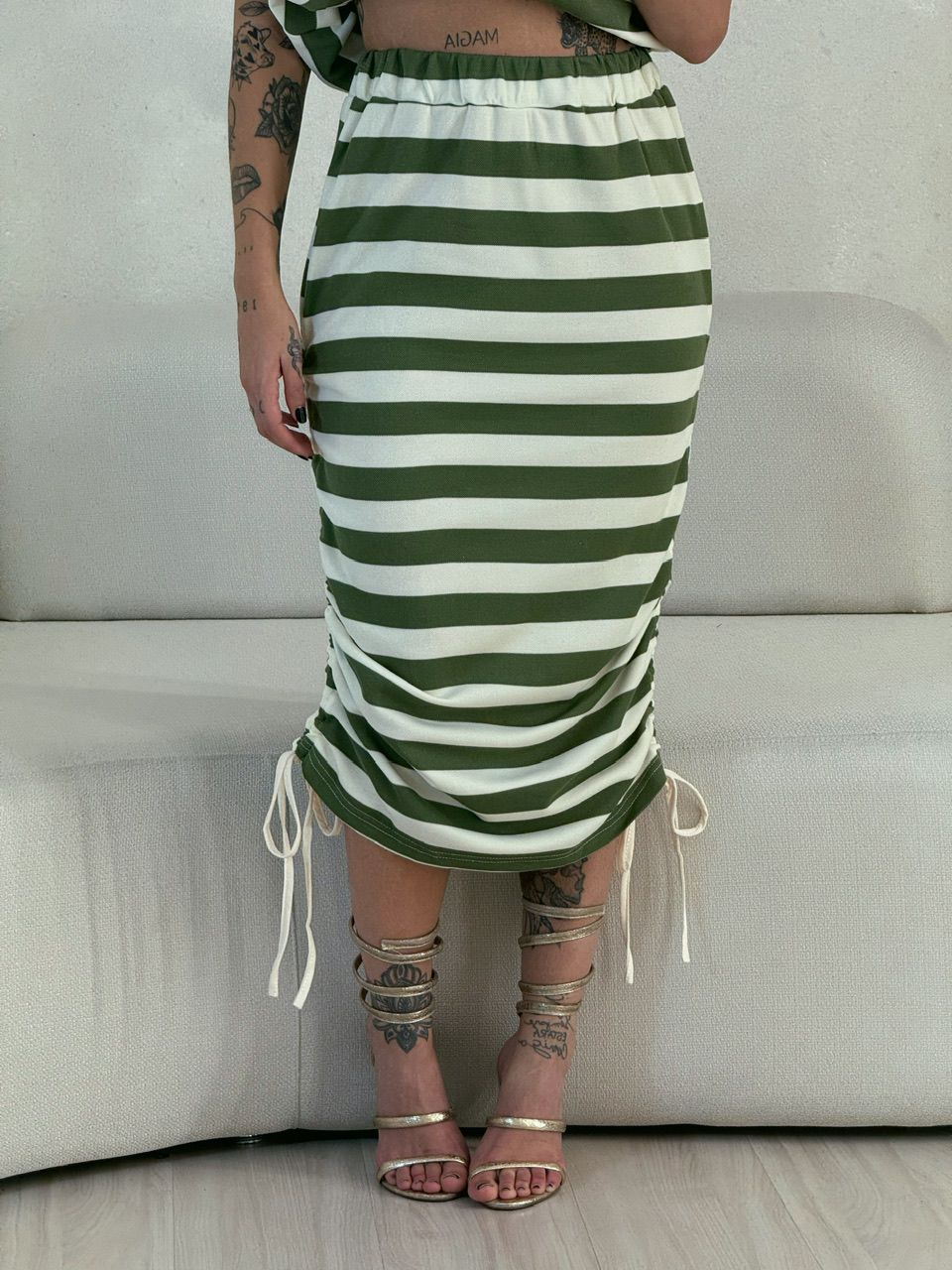 SAIA LETÍCIA MIDI LISTRAS verde