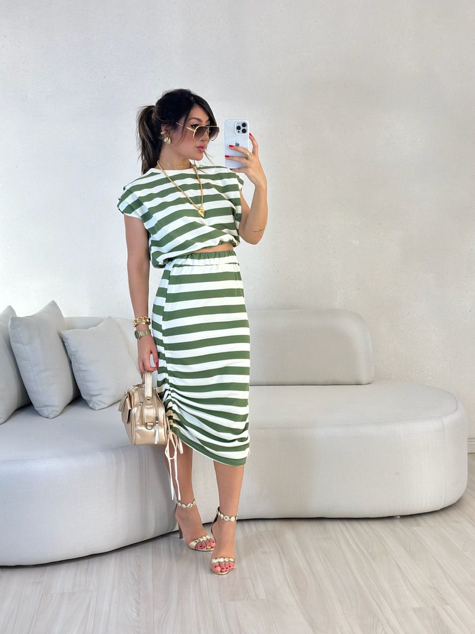 SAIA LETÍCIA MIDI LISTRAS verde