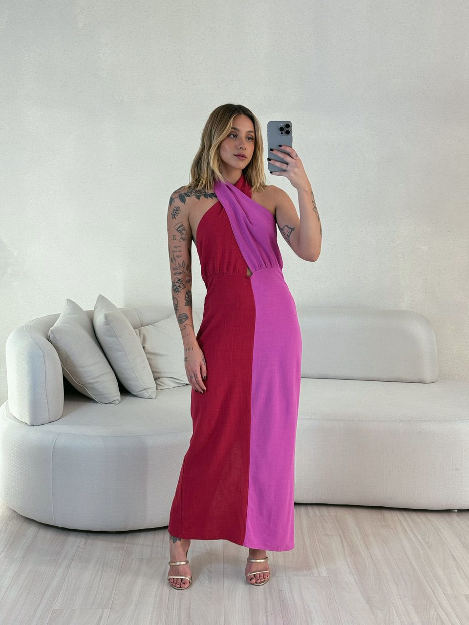 VESTIDO TAMARA BICOLOR FUCSIA/BORDÔ