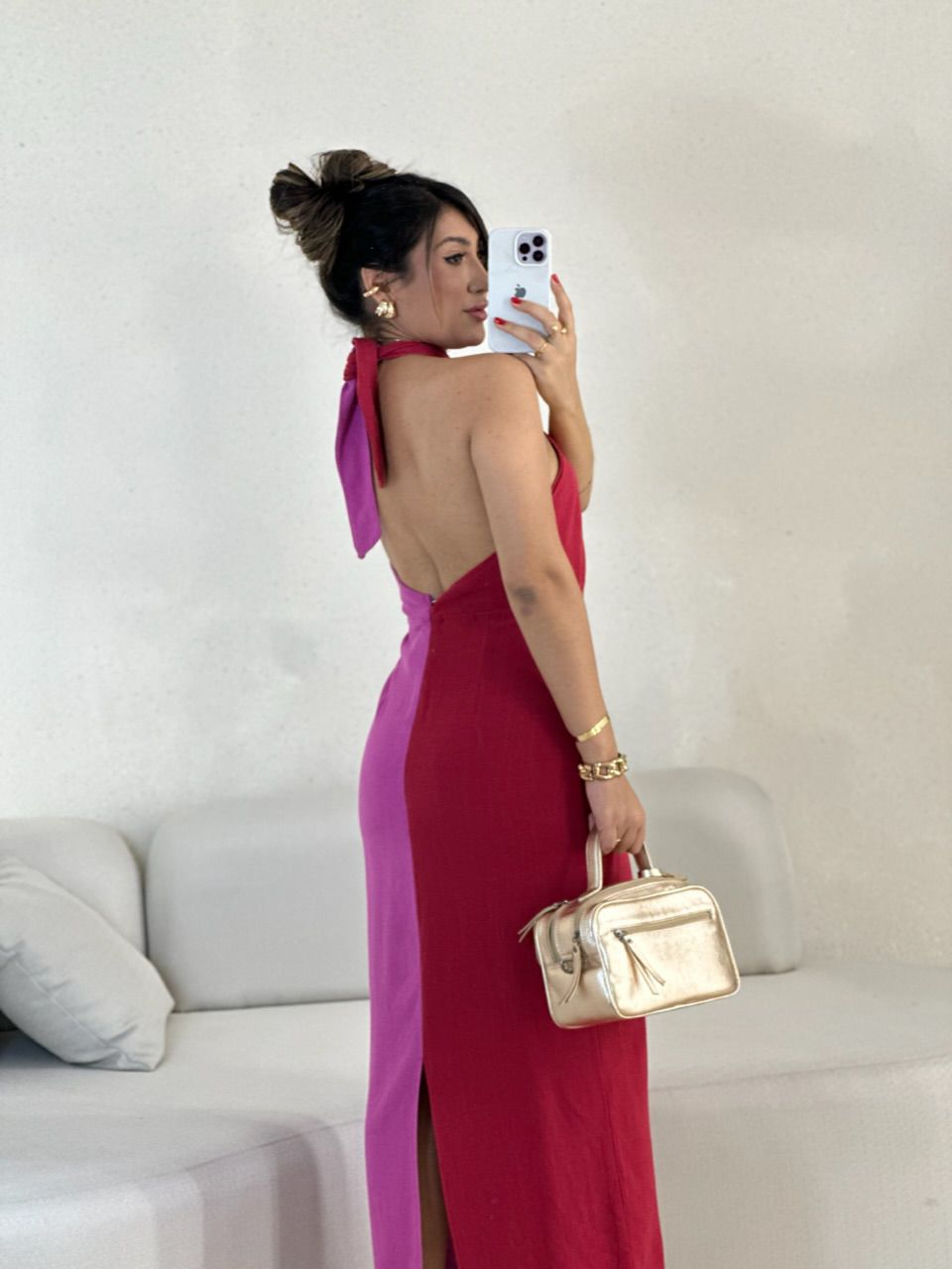 VESTIDO TAMARA BICOLOR FUCSIA/BORDÔ