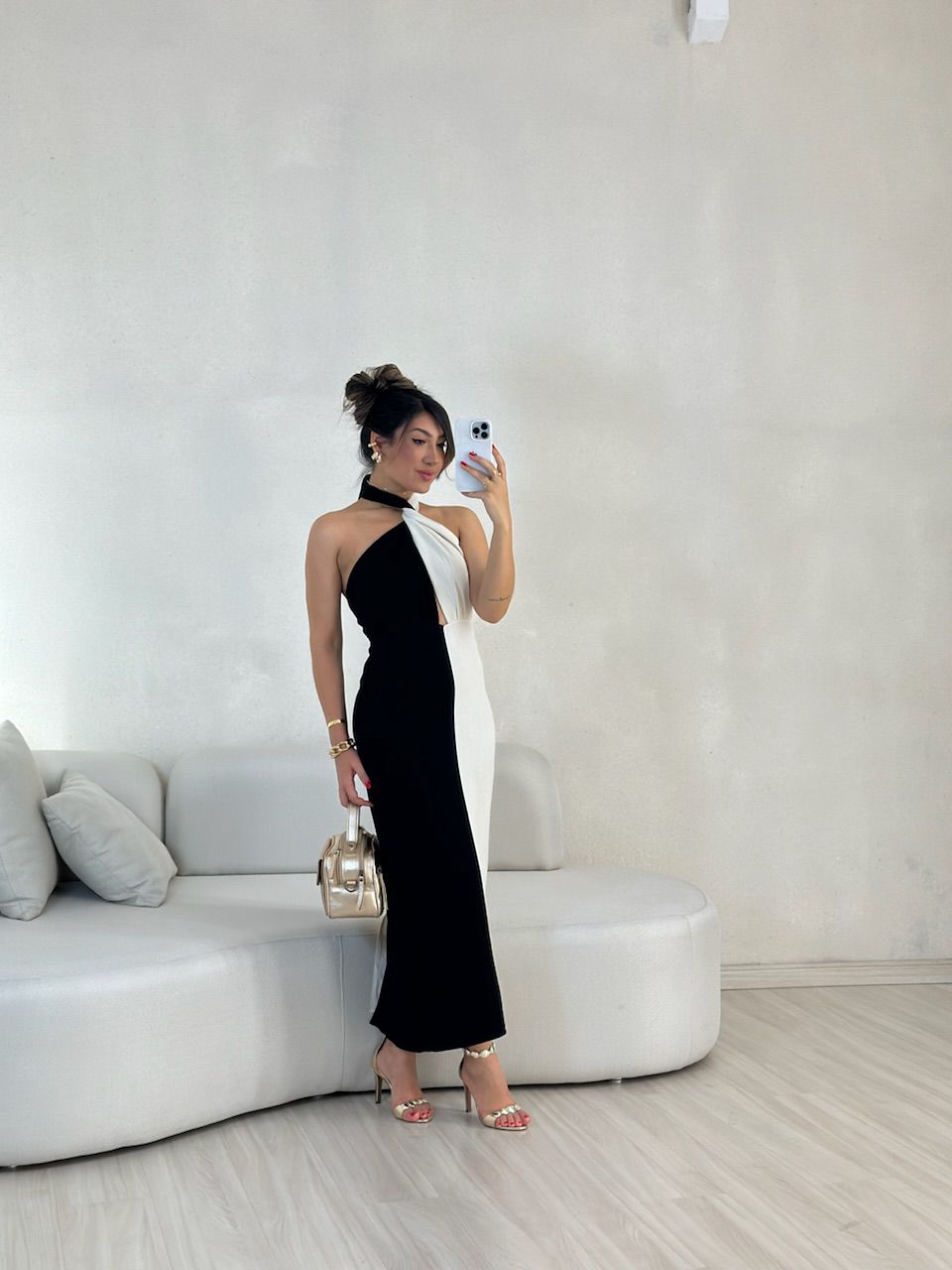 VESTIDO TAMARA BICOLOR PRETO/CRU