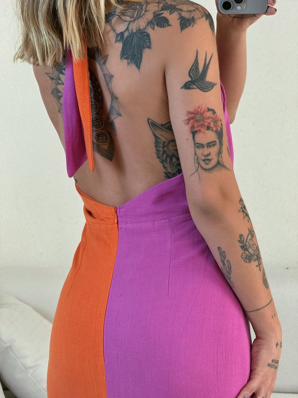 VESTIDO TAMARA BICOLOR LARANJA/FUCSIA