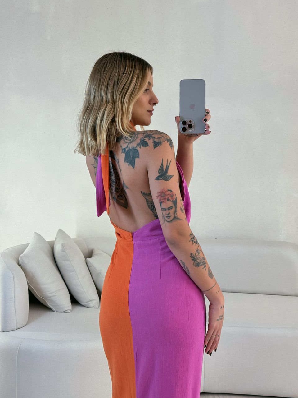 VESTIDO TAMARA BICOLOR LARANJA/FUCSIA