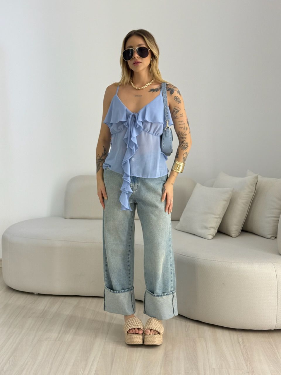 BLUSA TATA BABADO AZUL