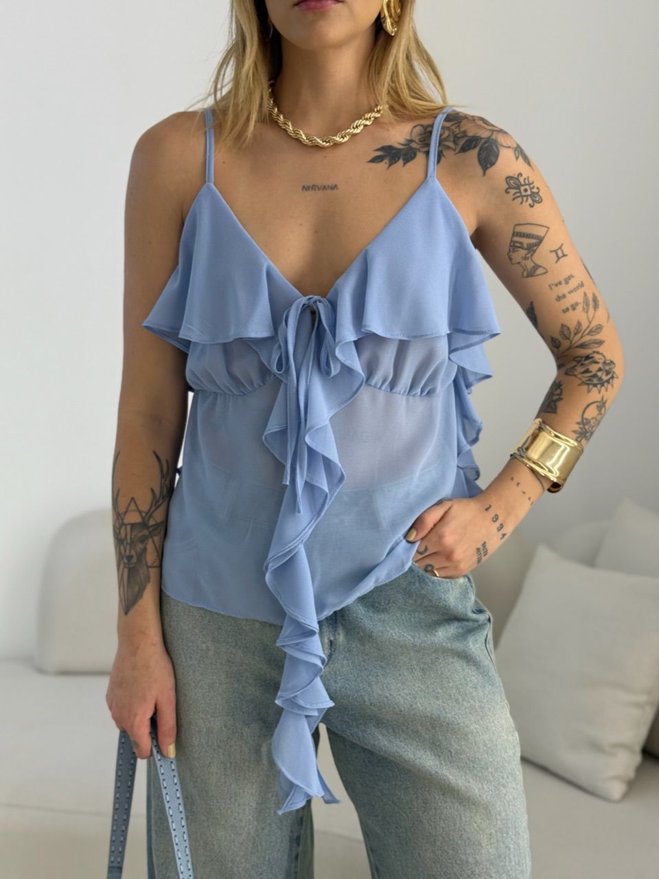 BLUSA TATA BABADO AZUL