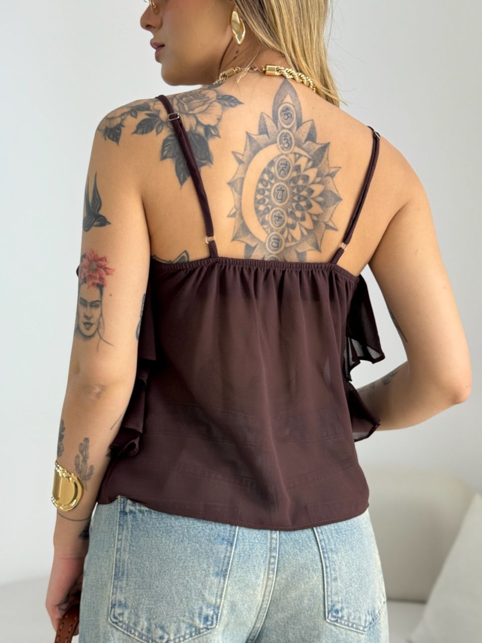 BLUSA TATA BABADO MARROM
