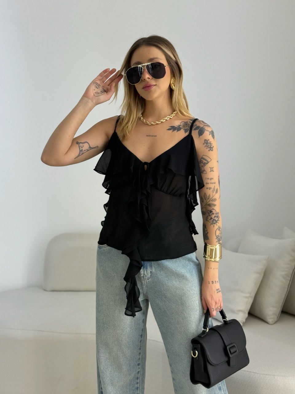BLUSA TATA BABADO PRETO - 0068580032 - CAROLLA FERRARO