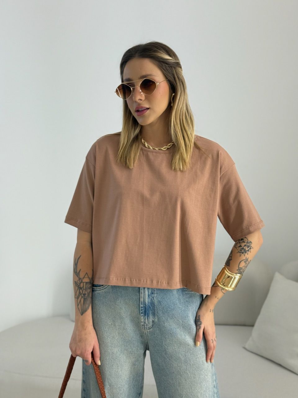 CROPPED TANIA ALGODÃO CAPUCCINO - 0068600125 - CAROLLA FERRARO
