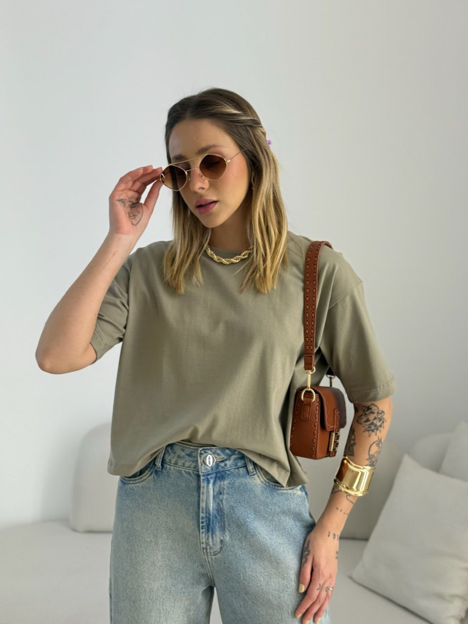 CROPPED TANIA ALGODÃO CAQUI - 0068600096 - CAROLLA FERRARO